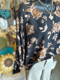Black and Camel Floral Print Blouse
