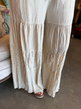 Natural Linen and Lace Tiered Pant