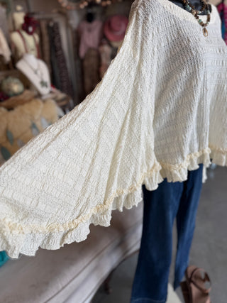 Cream Ruffled Lace Poncho