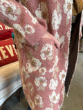 Pink Floral Print Sweater Coat