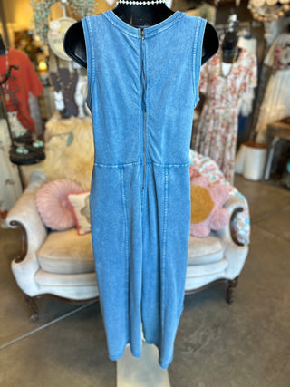 Washed Terry Jumpsuit in Denim Color