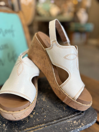 Corkys Darlin Sling Back Wedge in White