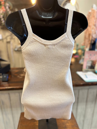 Flower Patch Knitted Tank Top in White or Tan