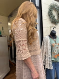 Taupe Crochet Cardigan with Mesh Layer