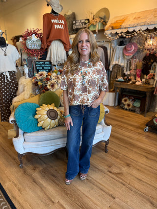 Brown Ivory Floral Sweater