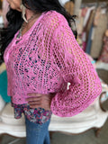 Cream, Pink or Turquoise Crochet Boho Sweater