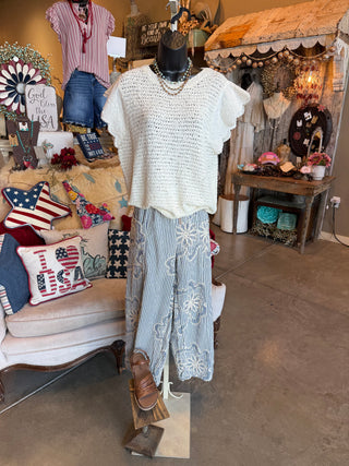 Blue Striped Embroidery Pant