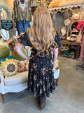 Black and Brown Floral Chiffon Dress