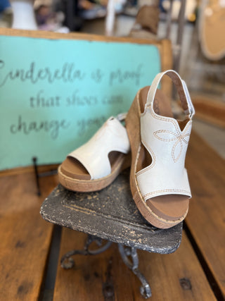 Corkys Darlin Sling Back Wedge in White