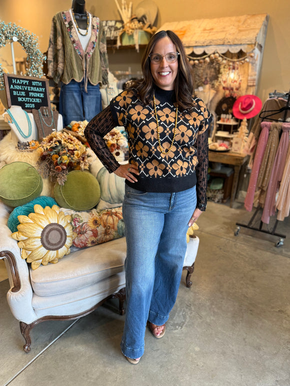 Black and Camel Daisy Sweater Vest