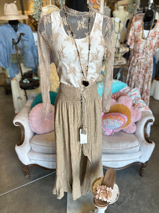 Linen Tie Waist Skirt in Camel, Olive or Brown