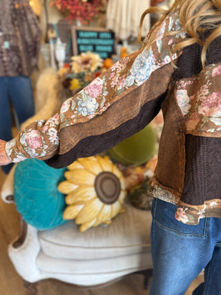 Choco Floral Print Mix Knit Top
