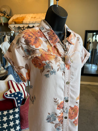 Printed Washed Twill Shirt Dress in Rose, Sage or Taupe