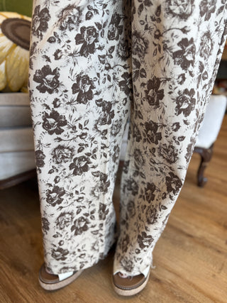 Brown and Cream Rose Print Jean