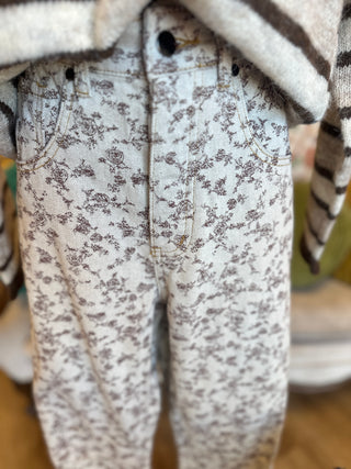 Oatmeal Woven Barrel Pant with Brown Florals