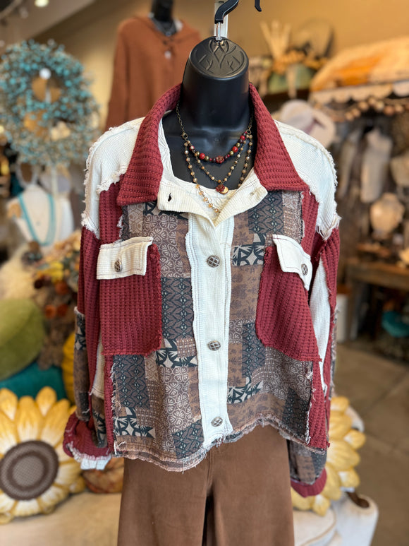 Burgundy Plaid Mix Shacket