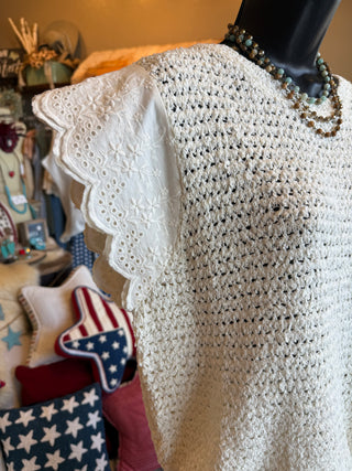 Pink or Natural Eyelet Sleeve Sweater