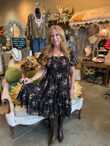 Black and Brown Floral Chiffon Dress