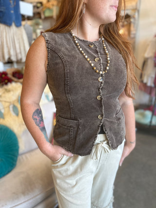 Brown Corduroy Scalloped Vest