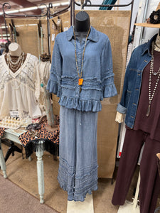 Indigo or Charcoal Ruffle Tencel Pant