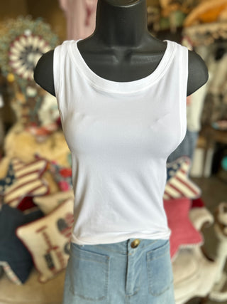 Zenana Seamless Cropped Tank Top in Mocha, Black, Beige and White