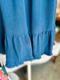 Linen Ruffle Dress in Denim Blue, Canyon Clay, Black or Lagoon