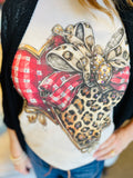 Leopard Gingham Heart Graphic Tee