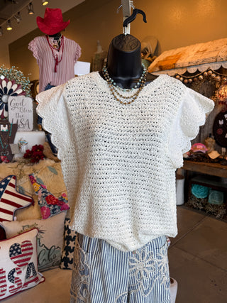 Pink or Natural Eyelet Sleeve Sweater