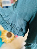 Teal, Oatmeal or Brown Ruffled Linen Blend Top