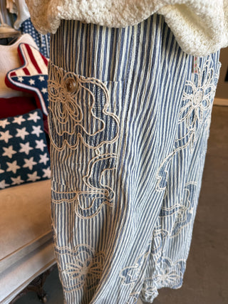 Blue Striped Embroidery Pant