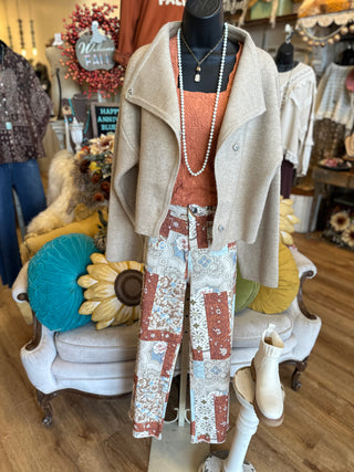 Patchwork Print Wide-Leg Pants