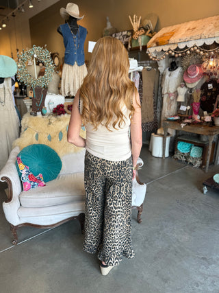 Leopard Print Pant with Ruffled Hem