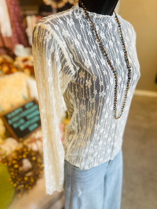 Lace Long Sleeve Top in Black, Ivory, Nude or Rose