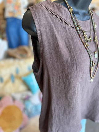 Linen Tank Top in Camel, Black, Khaki or Brown