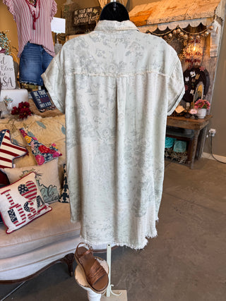 Printed Washed Twill Shirt Dress in Rose, Sage or Taupe