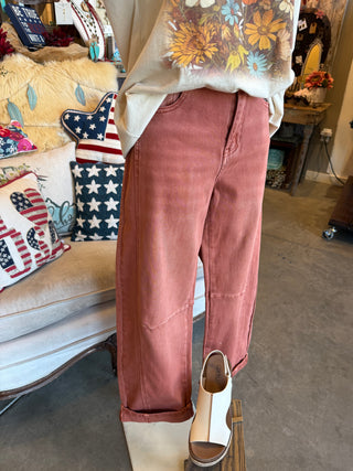 Rust Barrel Leg Cropped Jean