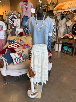 Cream Lace Ruffle Skirt