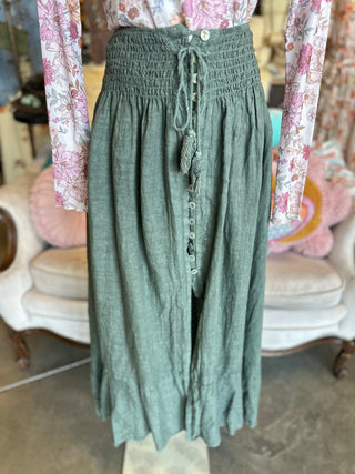 Linen Tie Waist Skirt in Camel, Olive or Brown