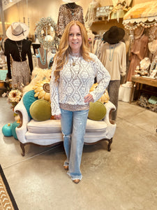 Cream Crochet Knit Sweater