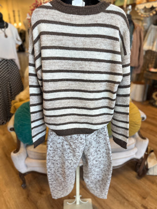 Oatmeal Woven Barrel Pant with Brown Florals