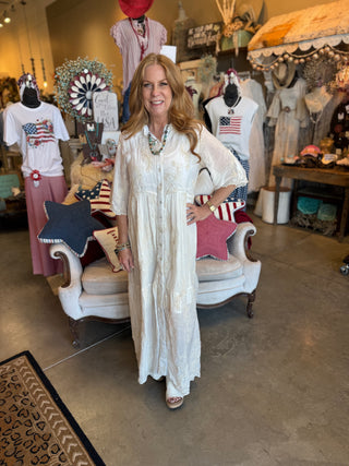 Natural Embroidery Shirt Dress