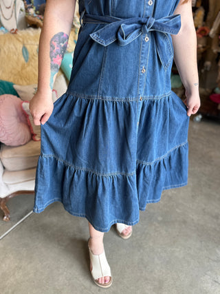 Tiered Denim Maxi Dress