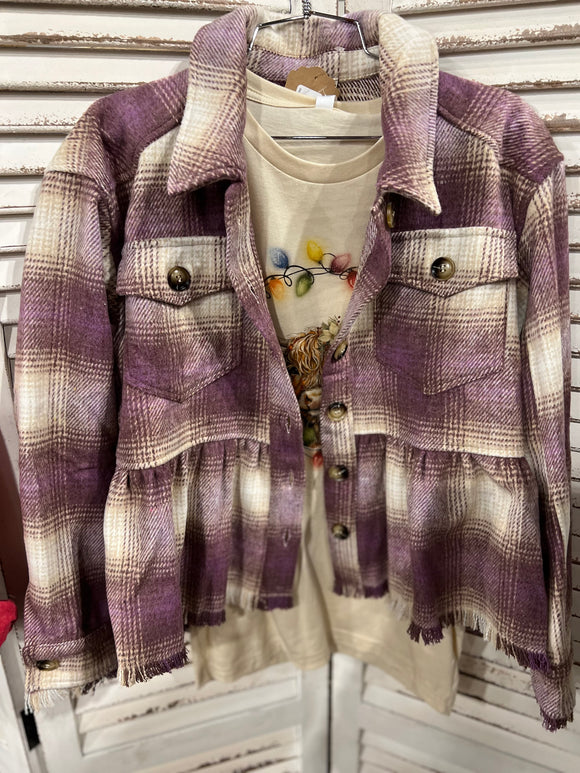 Purple Mix Peplum Plaid Jacket