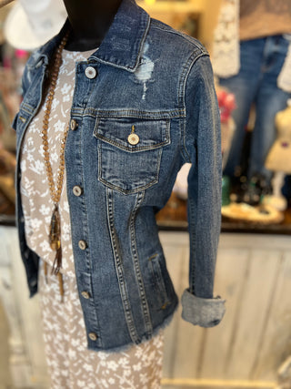 KanCan Frayed Denim Jacket in Dark or Light Denim, Taupe  or White