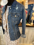 KanCan Frayed Denim Jacket in Dark Denim or Taupe Color