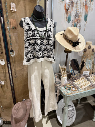 Risen Ivory High Rise Crop Wide Leg Jean