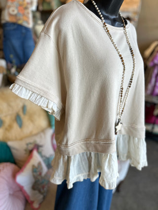 Natural Ruffle Layered Terry Top