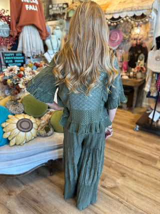 Olive Tiered Lace Pant