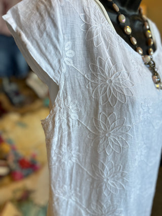 Linen Embroidery Mini Dress in Black, Khaki, White or Red