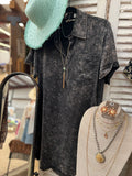 Black or Pink Mineral Washed Tencil Shirt Dress